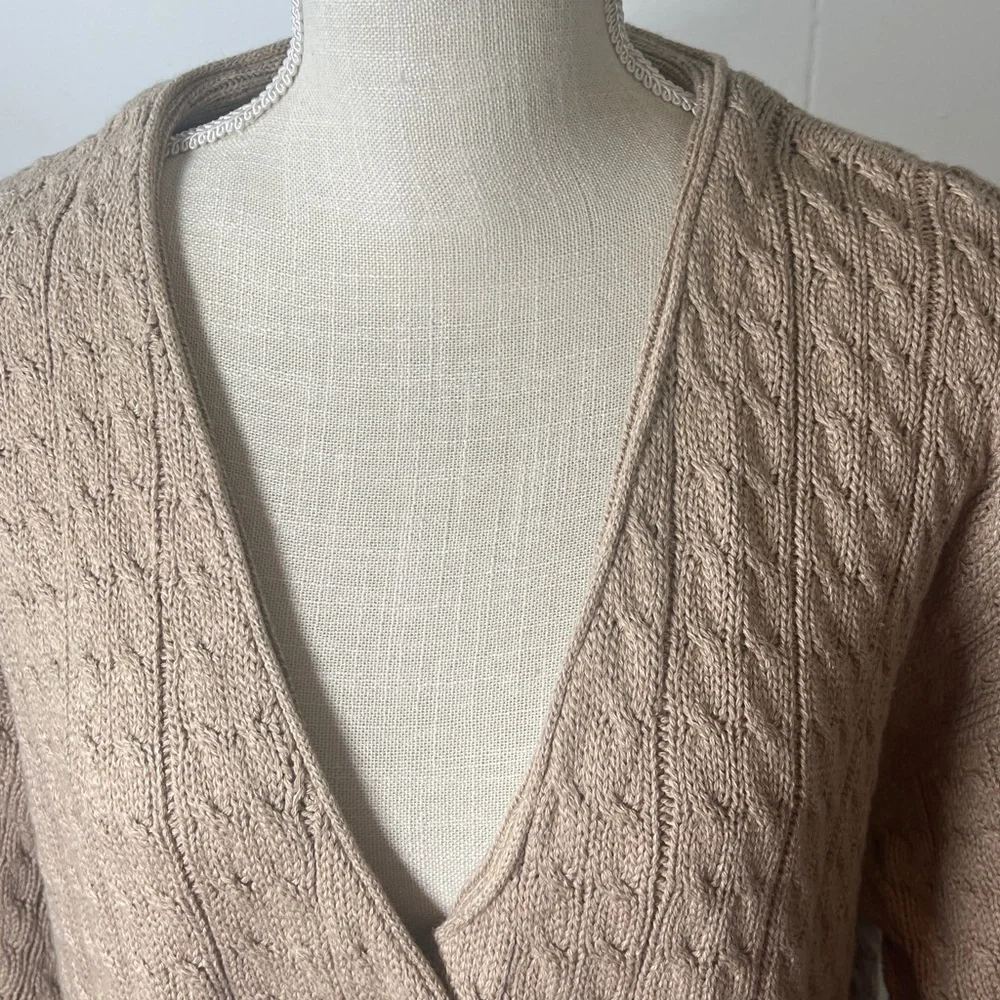NWOT Charter Club Woven Beige  Sweater Cardigan VNeck Button Down Size Large - Picture 5 of 11